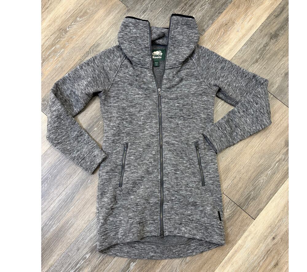 Roots Canada Gray Zip Up Jacket Mock Neck Athletic Fleece XS